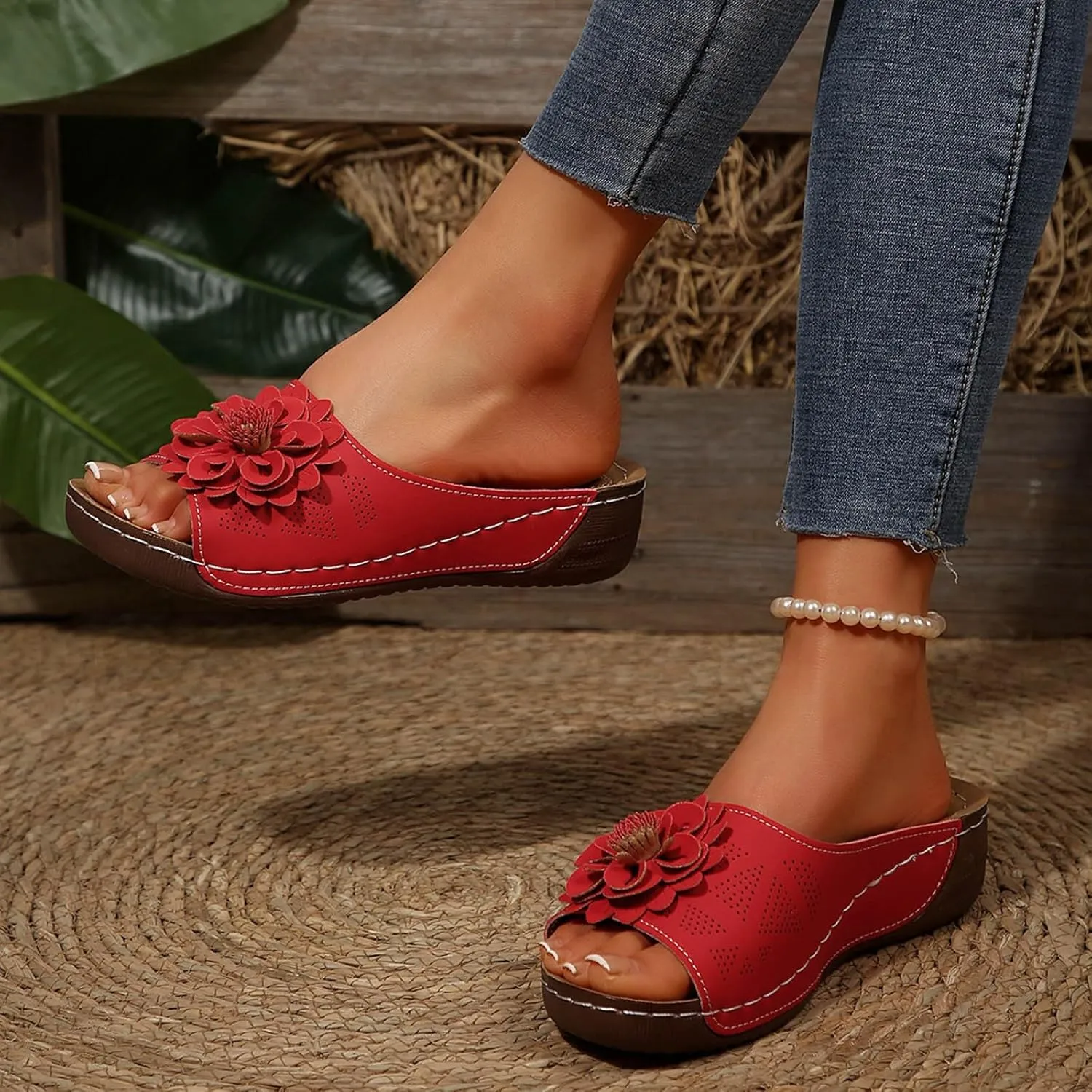 Orthopedic Platform Wedge Sandals for Women 2025 Arch Support Slides Breathable Orthotic Platform Summer Sandals Walking Comfort Casual Slip-On Shoes