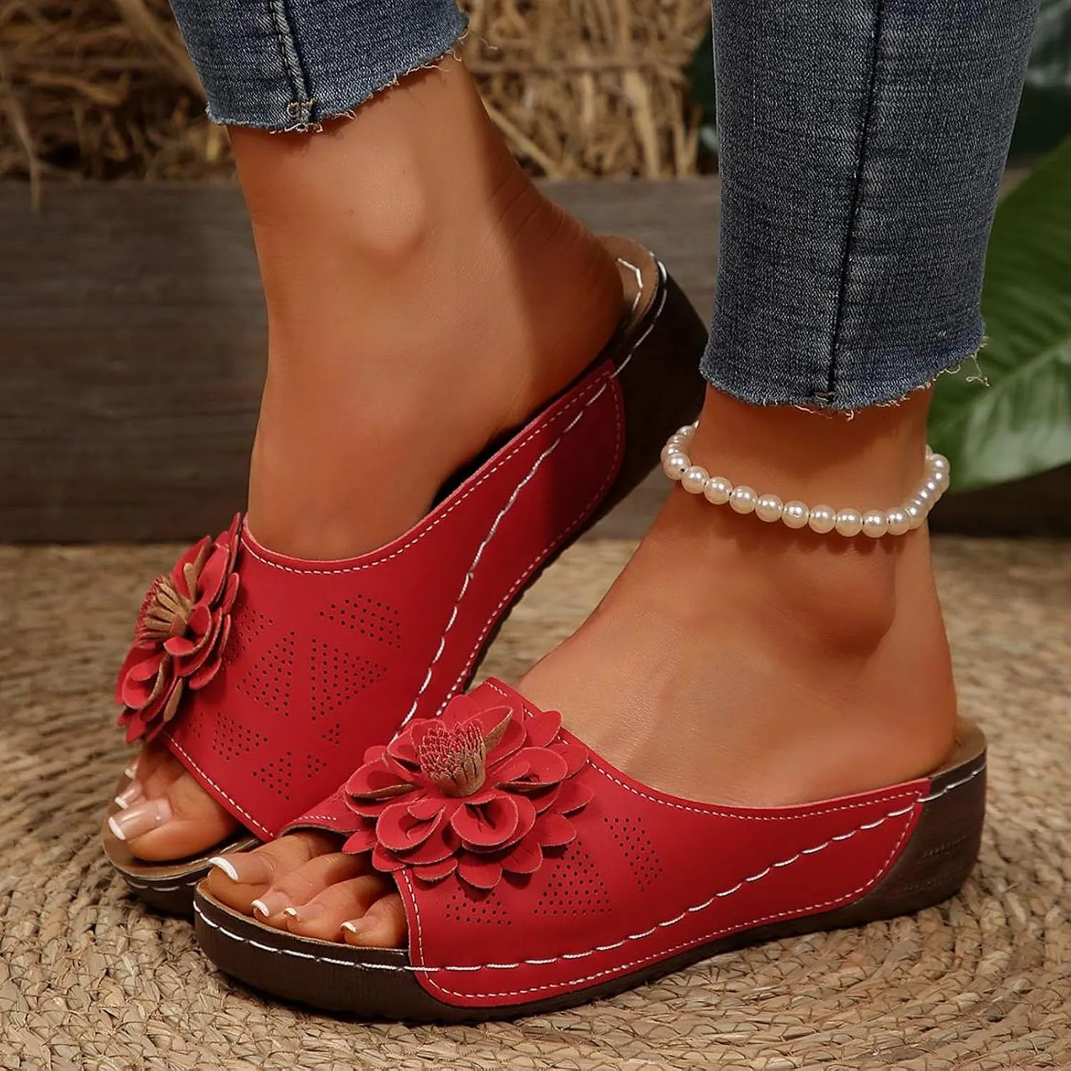 Orthopedic Platform Wedge Sandals for Women 2025 Arch Support Slides Breathable Orthotic Platform Summer Sandals Walking Comfort Casual Slip-On Shoes