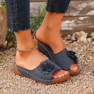 Orthopedic Sandals for Women 2025 Dressy Leather Bohemian Comfortable Wide Width Platform Arch Support Walking Sandals Floral Breathable Slip On Slipper Open Toe Beach Vacation Shoes