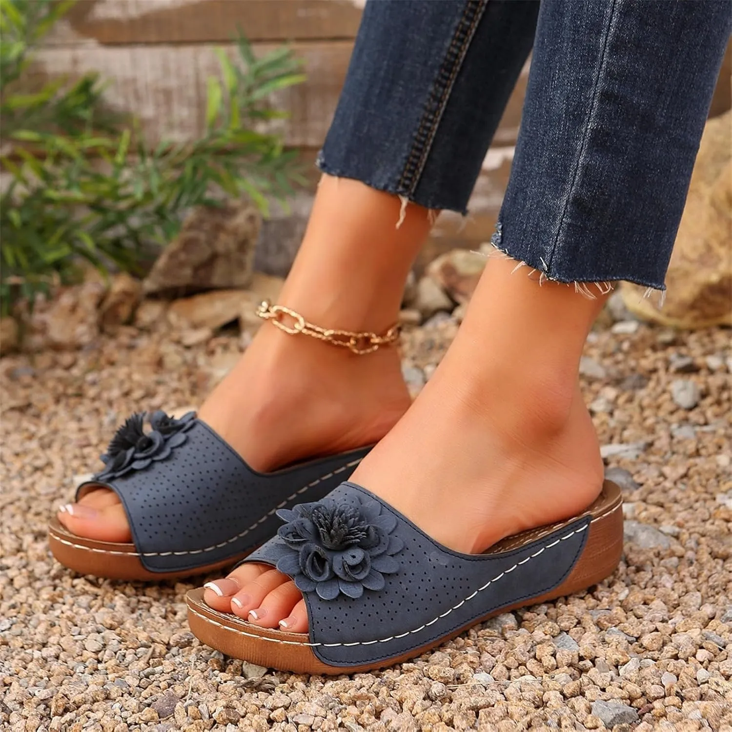 Orthopedic Sandals for Women 2025 Dressy Leather Bohemian Comfortable Wide Width Platform Arch Support Walking Sandals Floral Breathable Slip On Slipper Open Toe Beach Vacation Shoes