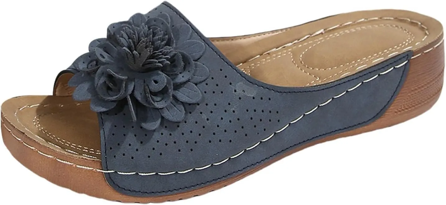 Orthopedic Sandals for Women 2025 Dressy Leather Bohemian Comfortable Wide Width Platform Arch Support Walking Sandals Floral Breathable Slip On Slipper Open Toe Beach Vacation Shoes