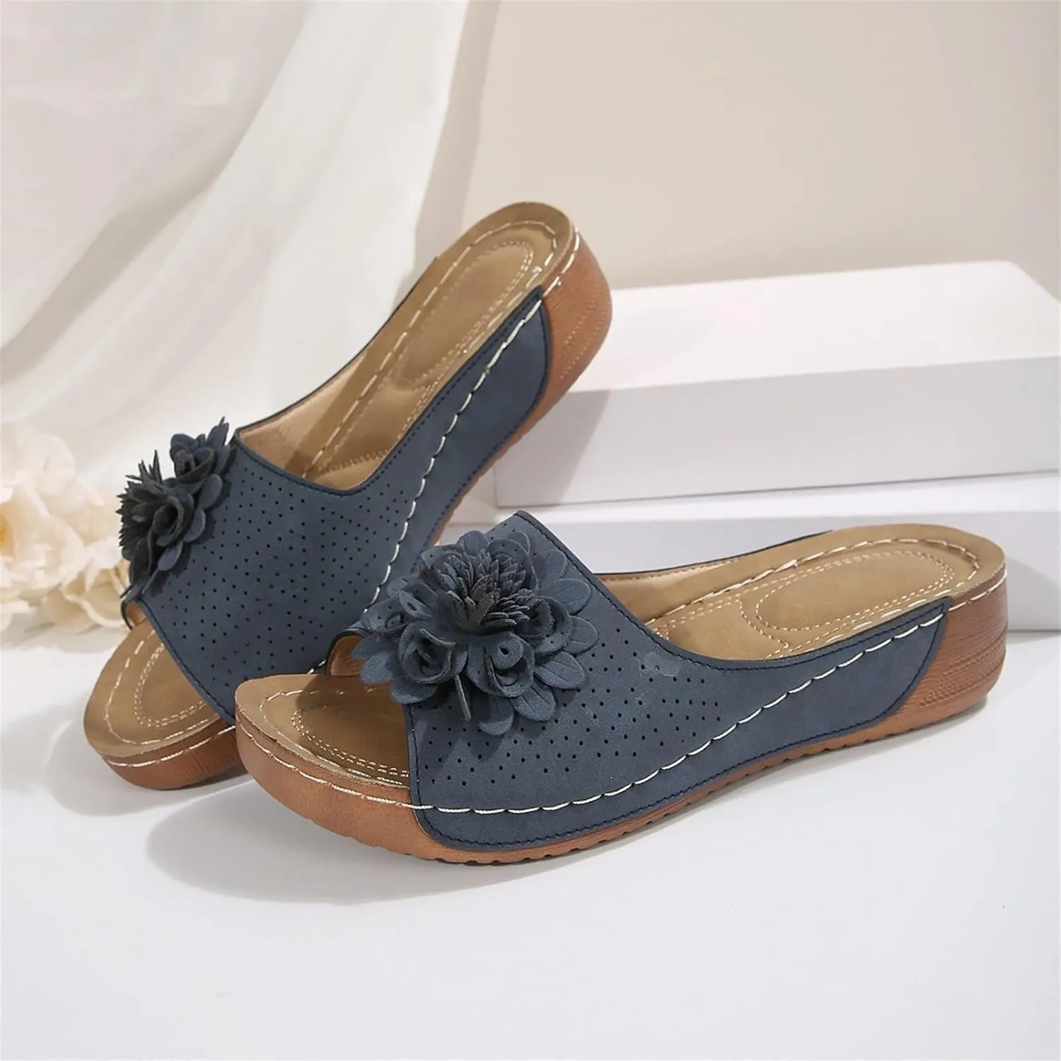 Orthopedic Sandals for Women 2025 Dressy Leather Bohemian Comfortable Wide Width Platform Arch Support Walking Sandals Floral Breathable Slip On Slipper Open Toe Beach Vacation Shoes