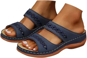 Orthopedic Sandals for Women 2025 Slip On Open Toe Casual Comfortable Orthopedic Slippers Arch Support Slides Lightweight Non Slip Vintage Fashionable Hollow Out Beach Outdoor Walking Sandals