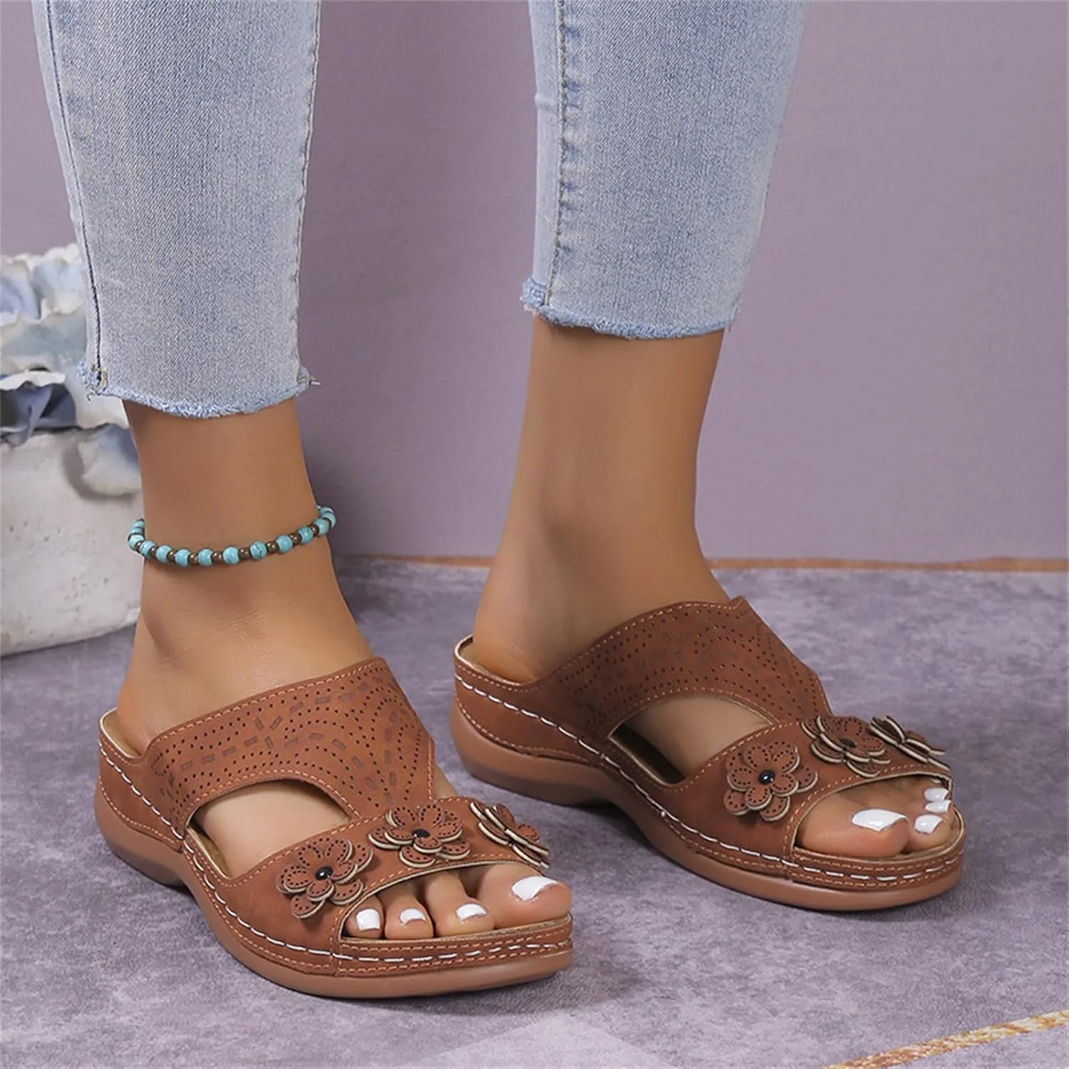 Orthopedic Sandals For Women Arch Support 2024 Flip Flops Soft Summer Beach Shoes Dressy Comfortable Orthotic Slides Slippers