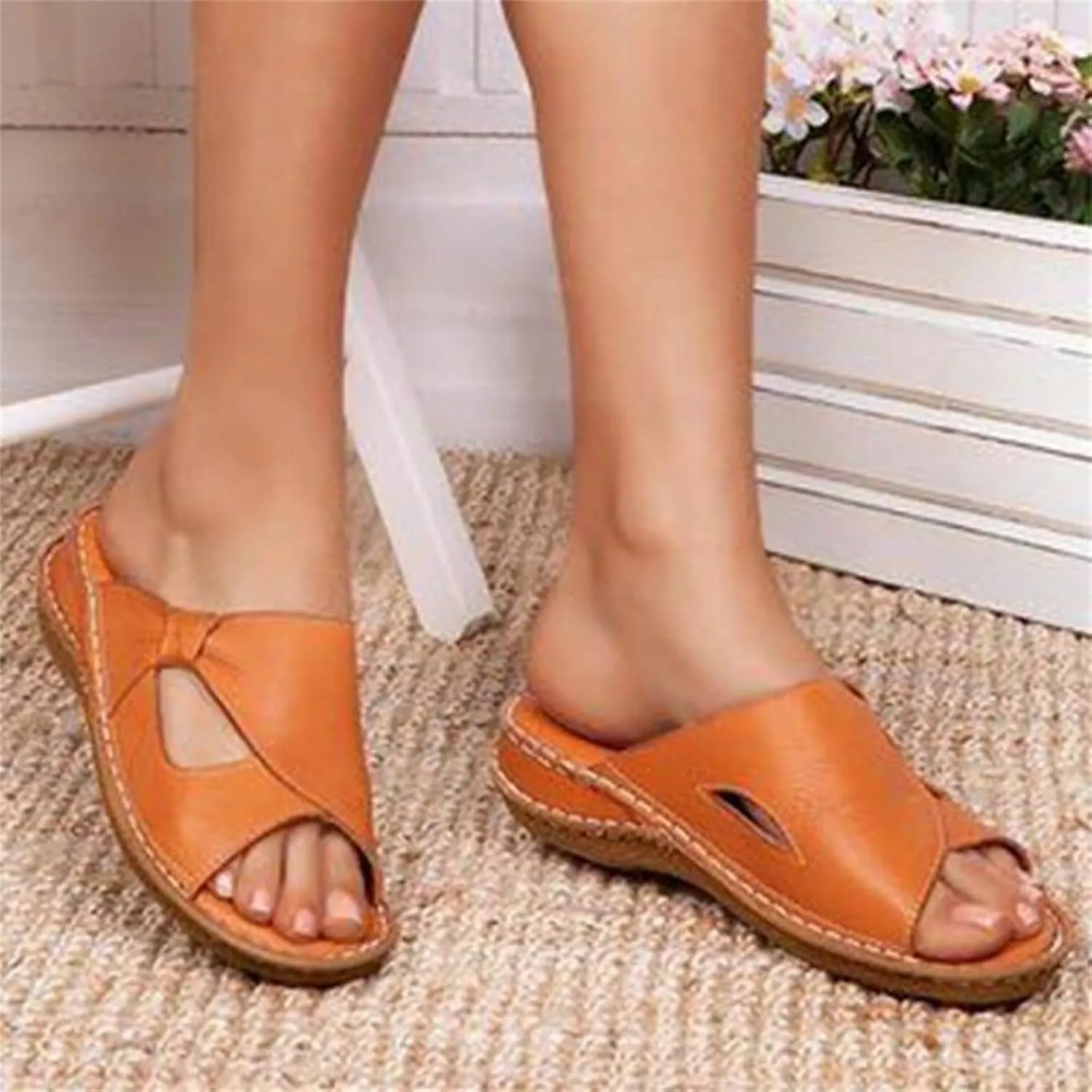 Orthopedic Sandals for Women Arch Support Platform Slides Summer Orthotic Platform Wedge Slip on Walking Sandal Casual Open Toe Wide Walking Shoes