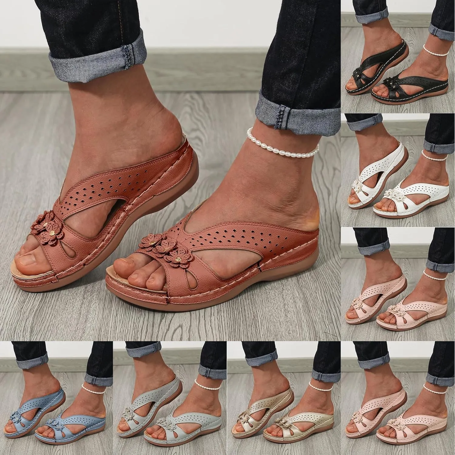 Orthopedic Sandals for Women Arch Support Walking Sandals Comfortable Wedge Sandals Wide Width Summer Beach Sandals