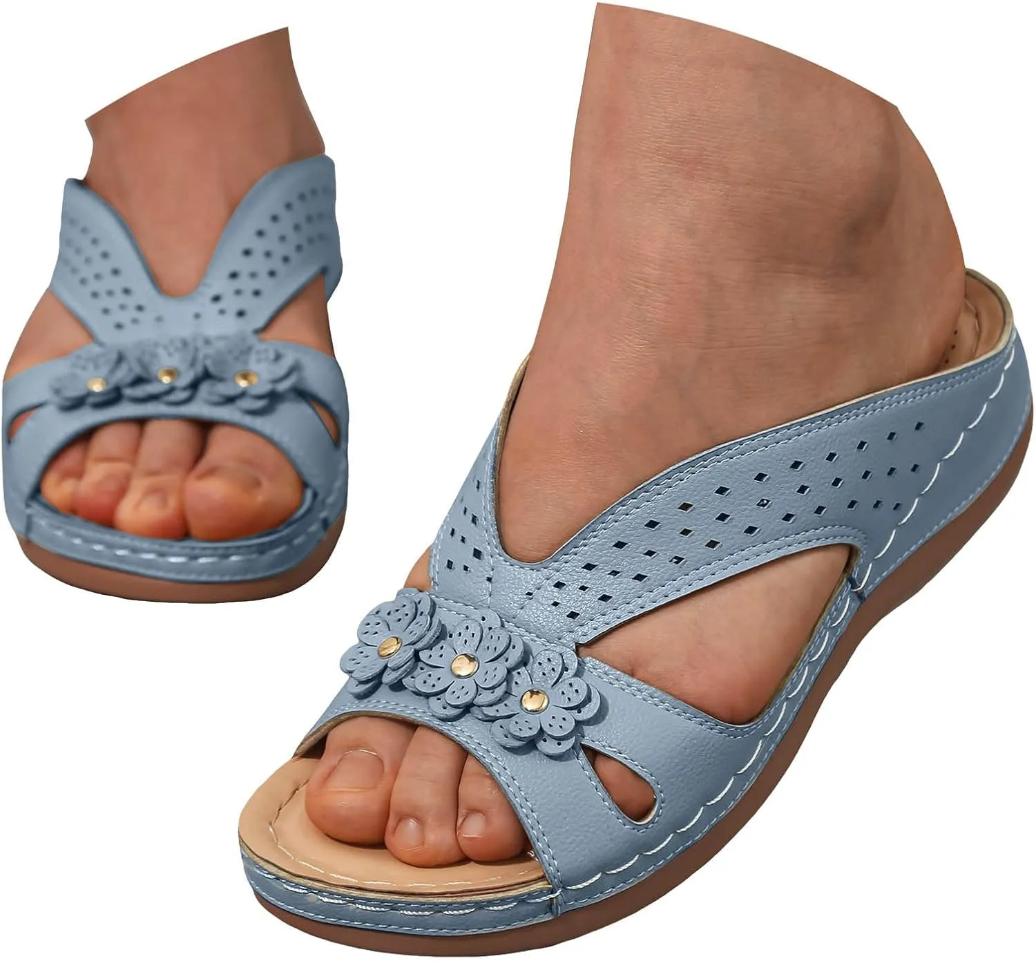 Orthopedic Sandals for Women Arch Support Walking Sandals Comfortable Wedge Sandals Wide Width Summer Beach Sandals