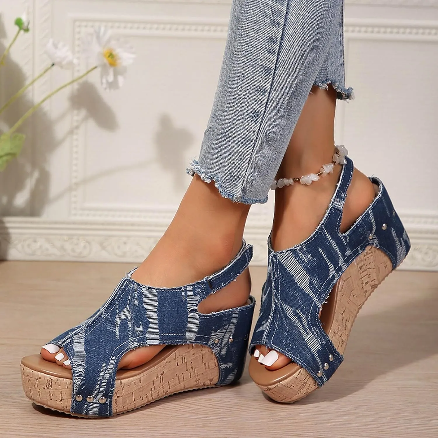 Orthopedic Sandals for Women, Mid Heel Espadrilles Wedges Platform Sandals Comfortable Open Toe Sandals with Adjustable Ankle Strap and Soft Footbed Women Dress Sexy Summer Comfort Party Shoes