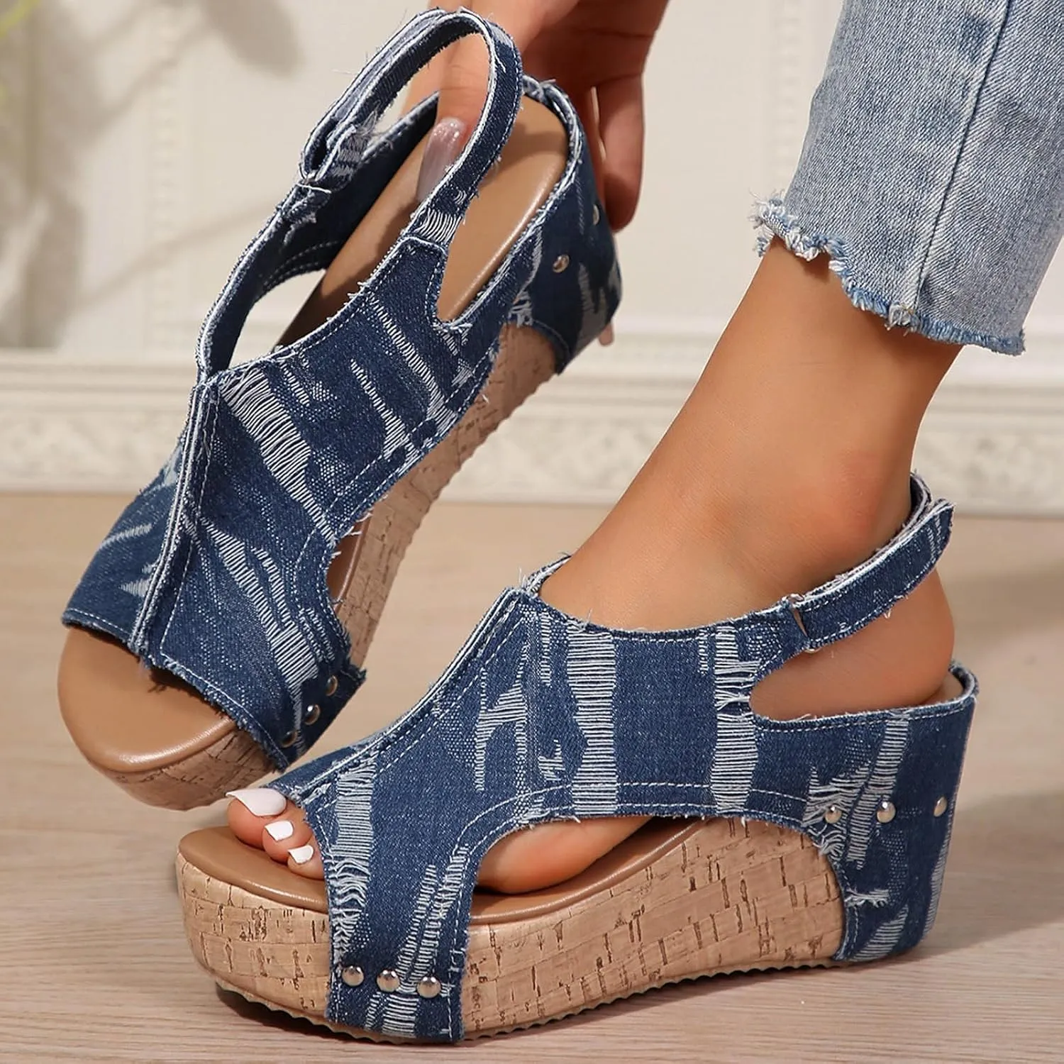 Orthopedic Sandals for Women, Mid Heel Espadrilles Wedges Platform Sandals Comfortable Open Toe Sandals with Adjustable Ankle Strap and Soft Footbed Women Dress Sexy Summer Comfort Party Shoes