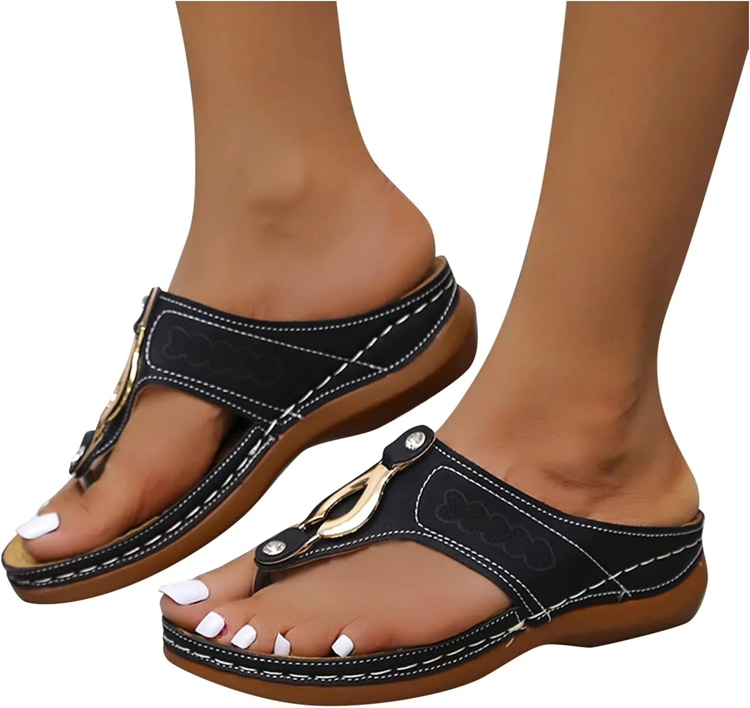 Orthopedic Sandals for Women, Womens Comfortable Sandals Sandals Thick Soled Shoes Breathable Women's Leisure Rainbows for Women Sandals Double Layer