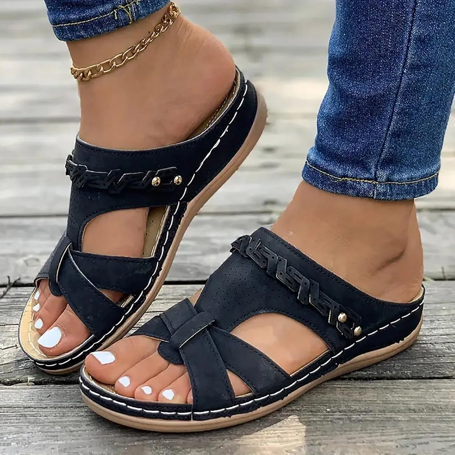 Orthopedic Sandals for Women,2025 Wide Width Party Casual Beach Vacation Walking Dress Shoes Summer Wedge Sandal Women Dressy Fashion Comfortable Beach Walking Sandal with Arch Support