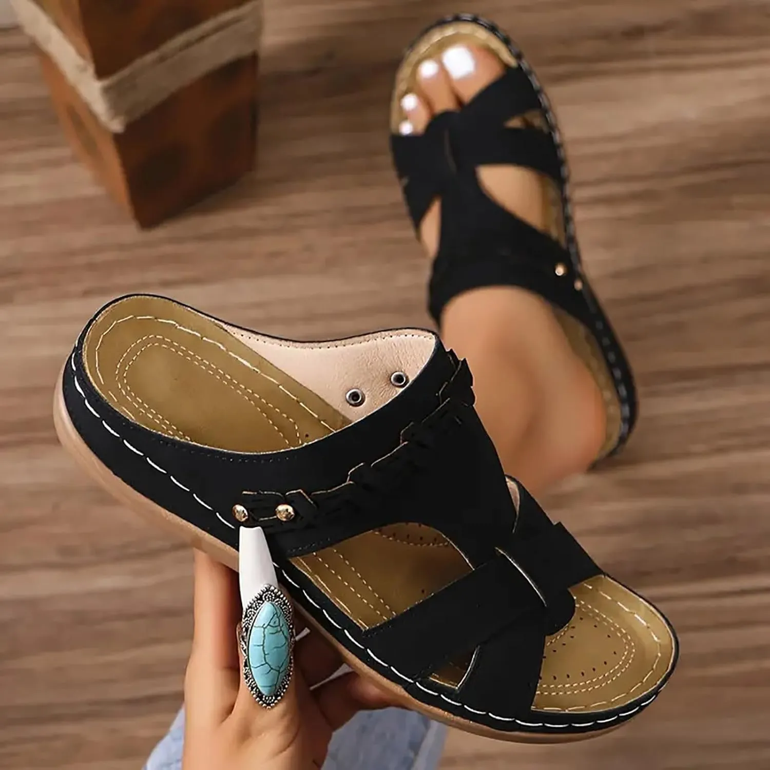 Orthopedic Sandals for Women,2025 Wide Width Party Casual Beach Vacation Walking Dress Shoes Summer Wedge Sandal Women Dressy Fashion Comfortable Beach Walking Sandal with Arch Support