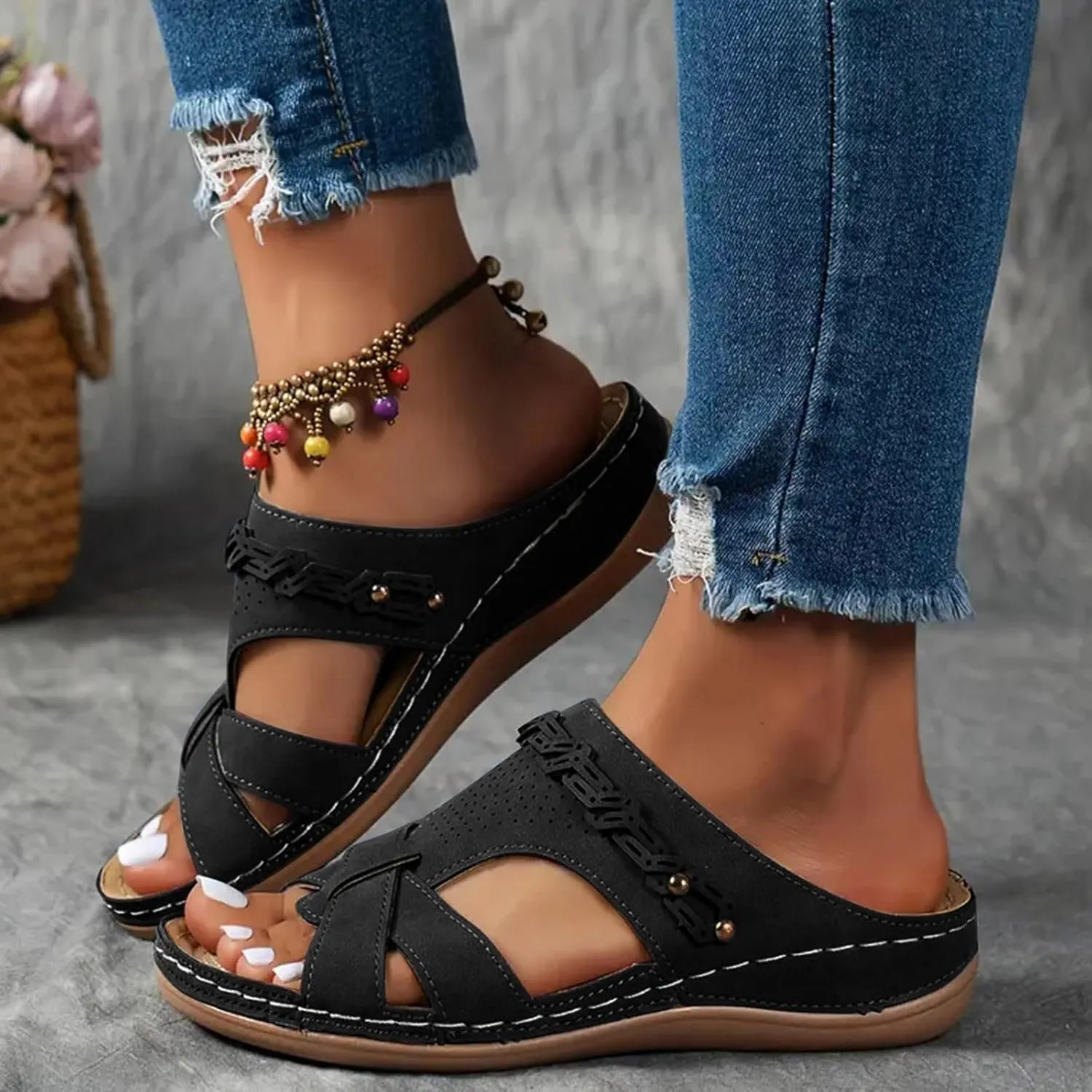 Orthopedic Sandals for Women,2025 Wide Width Party Casual Beach Vacation Walking Dress Shoes Summer Wedge Sandal Women Dressy Fashion Comfortable Beach Walking Sandal with Arch Support