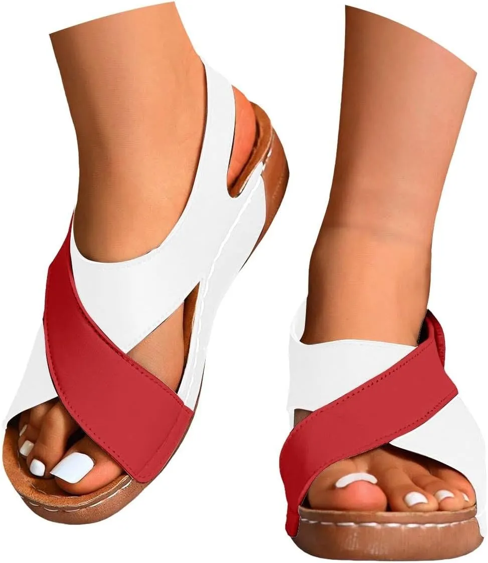 Orthopedic Walking Plantar Fasciitis Slides Sandals for Women Comfort Wedge Sandals Slip On Summer Vacation Sandals