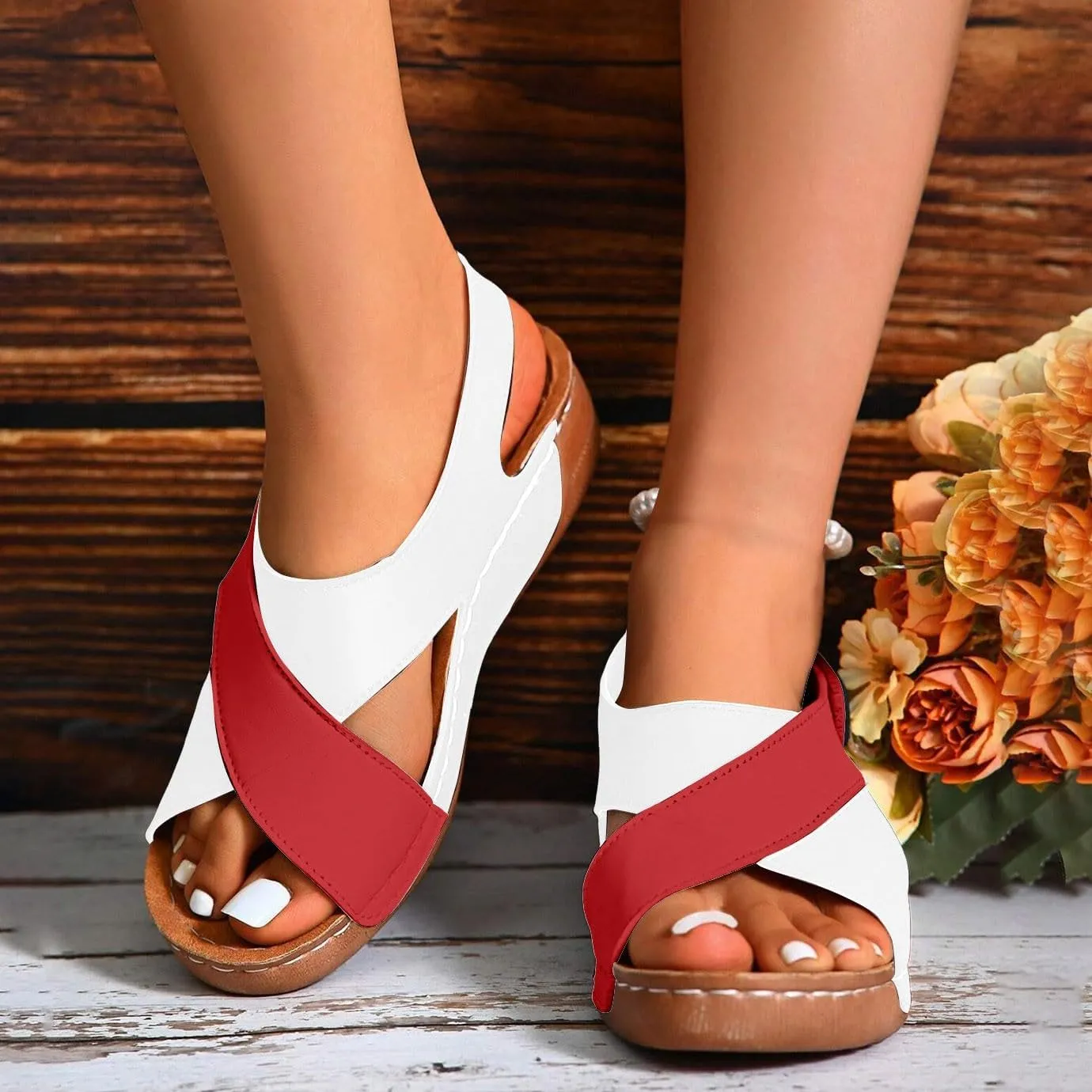 Orthopedic Walking Plantar Fasciitis Slides Sandals for Women Comfort Wedge Sandals Slip On Summer Vacation Sandals