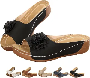 Orthopedic Wedge Sandals For Women Comfortable Non-Slip Solid Color Open-Toe Wedge Sandals Dress Orthopedic Summer Ladies Platform Leather Wedges Arch Support Slip On Shoes