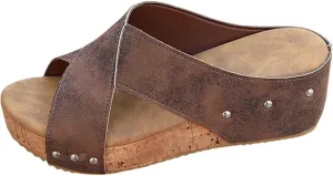 Orthopedic Wedge Sandals for Women Comfortable Open Toe Cork Casual & Dressy Summer Shoes Slip On Slides Slippers Espadrilles Summer Beach Ladies Wedges