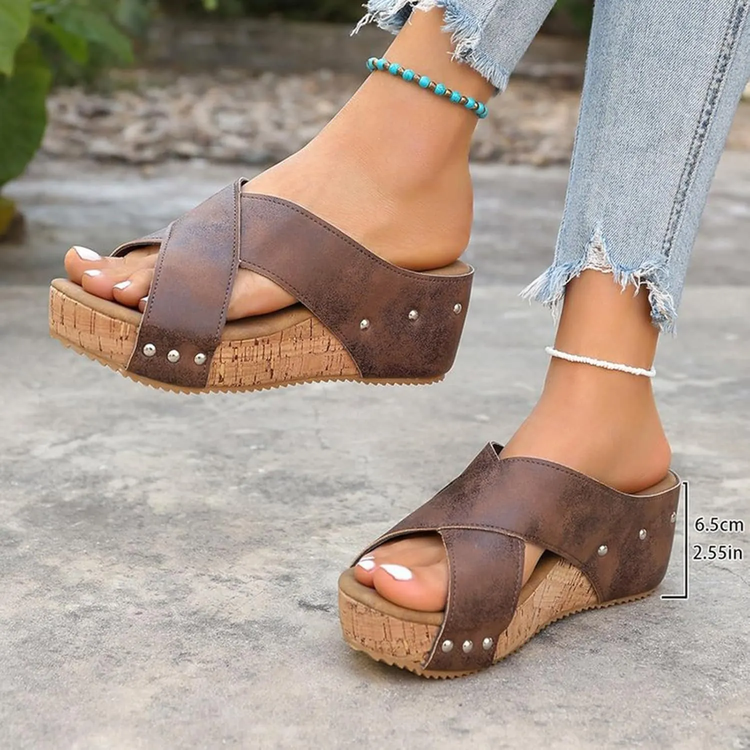 Orthopedic Wedge Sandals for Women Comfortable Open Toe Cork Casual & Dressy Summer Shoes Slip On Slides Slippers Espadrilles Summer Beach Ladies Wedges