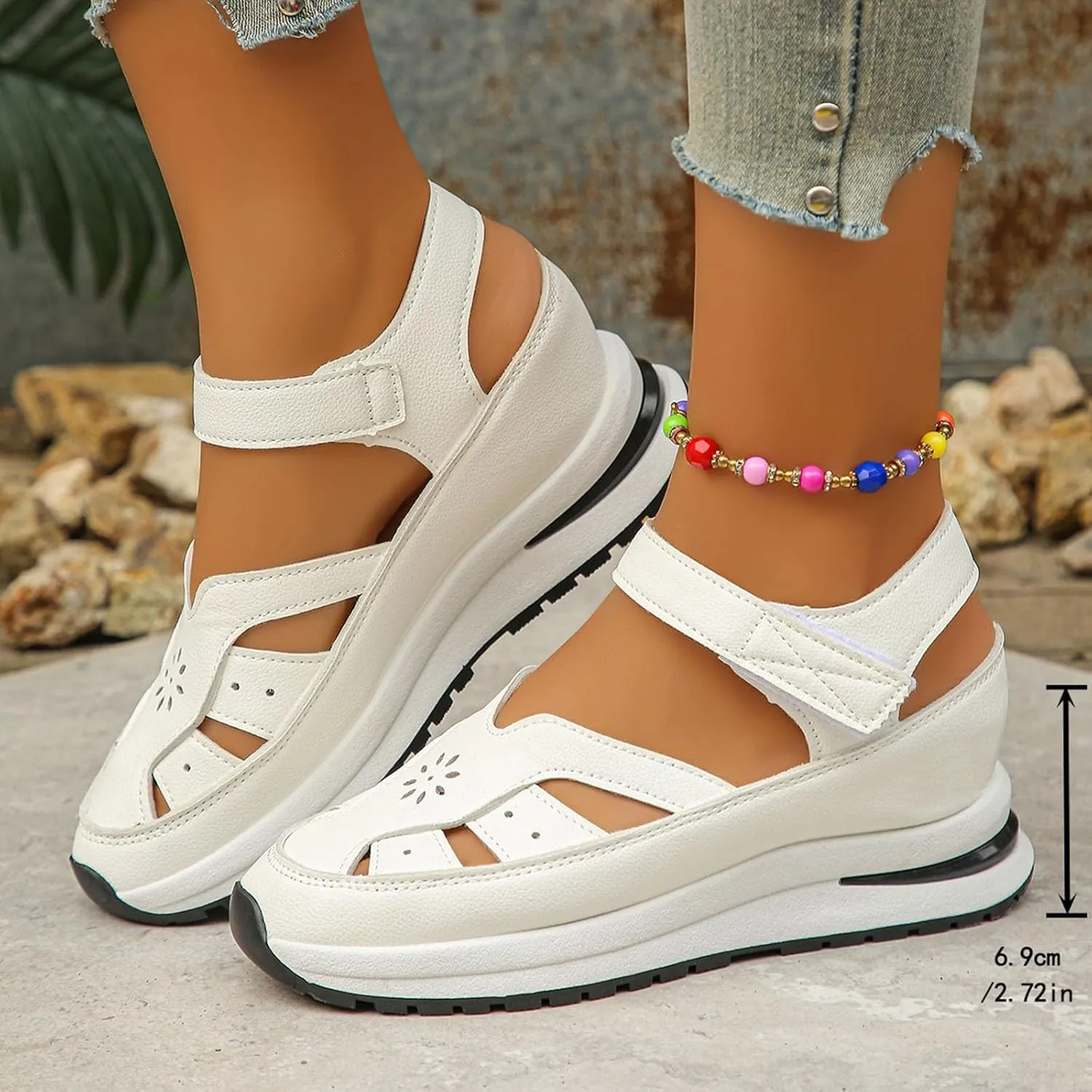 Orthopedic Wedge Sandals for Women Summer Dressy Closed Toe Ankle Strap Platform Sneakers Cutout Low Wedges Slip on Sandals Comfortable Outdoor Shoes 