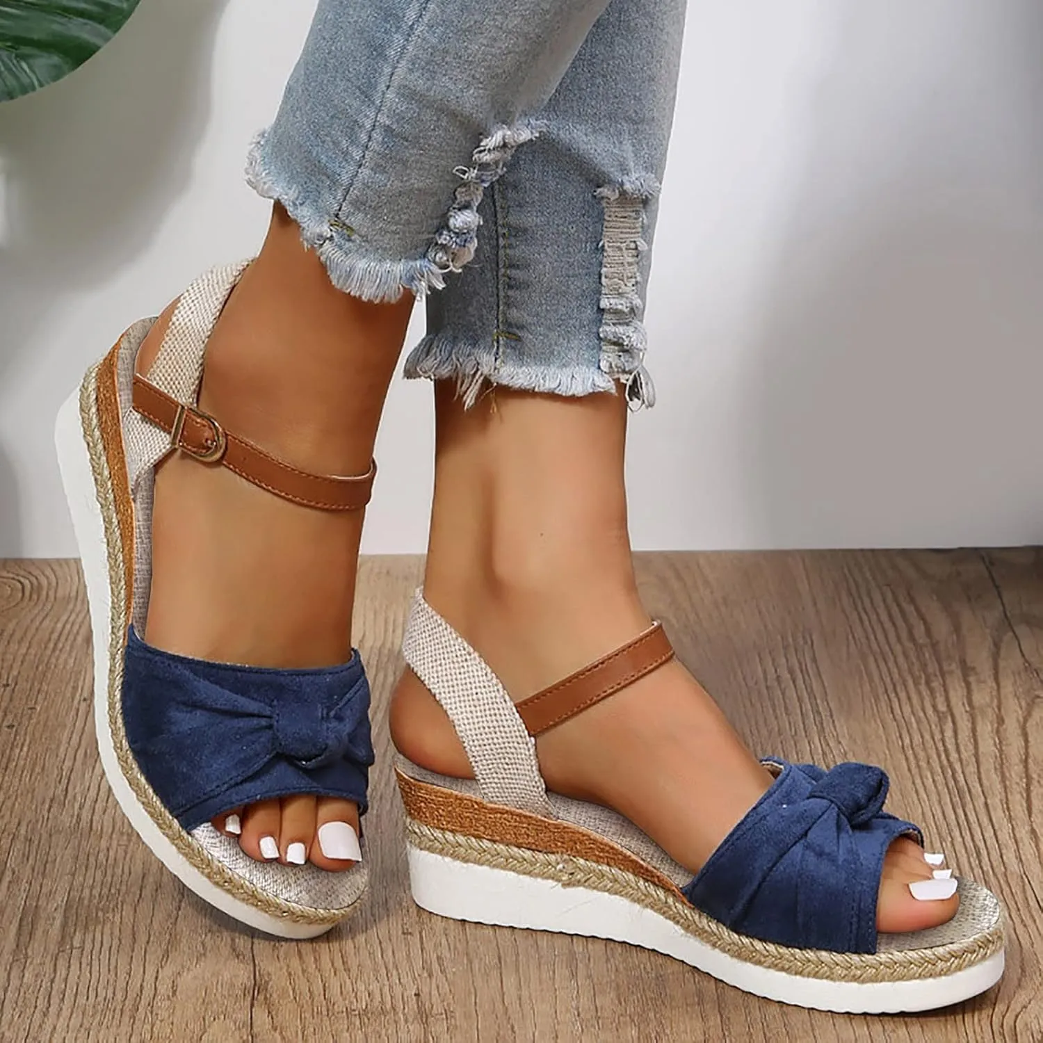 Orthopedic Wedge Sandals for Women Summer Dressy, Open Toe Ankle Strap Casual Platform Strappy Low Wedges Slip on Beach Sandals Shoes Comfortable Outdoor Shoes