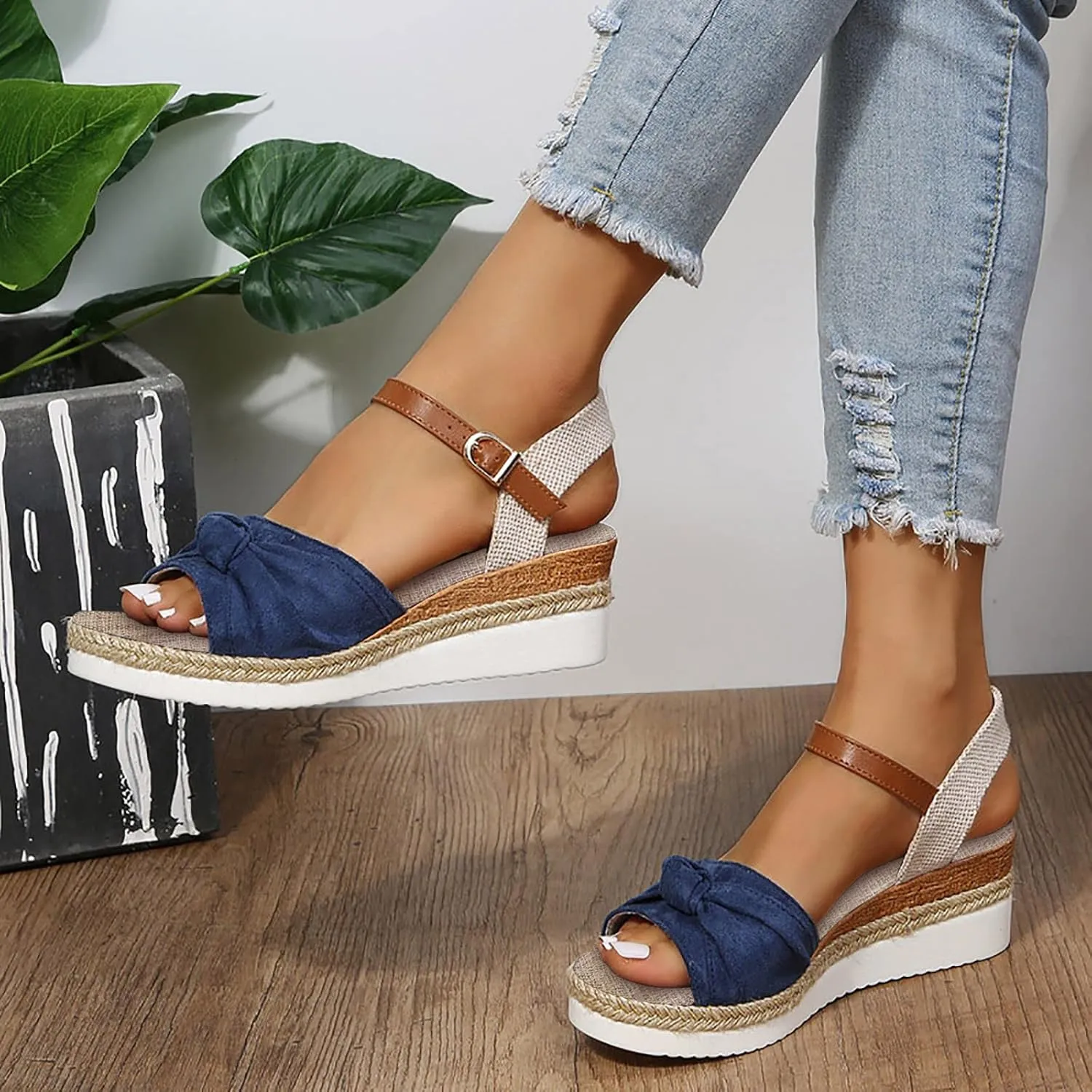 Orthopedic Wedge Sandals for Women Summer Dressy, Open Toe Ankle Strap Casual Platform Strappy Low Wedges Slip on Beach Sandals Shoes Comfortable Outdoor Shoes