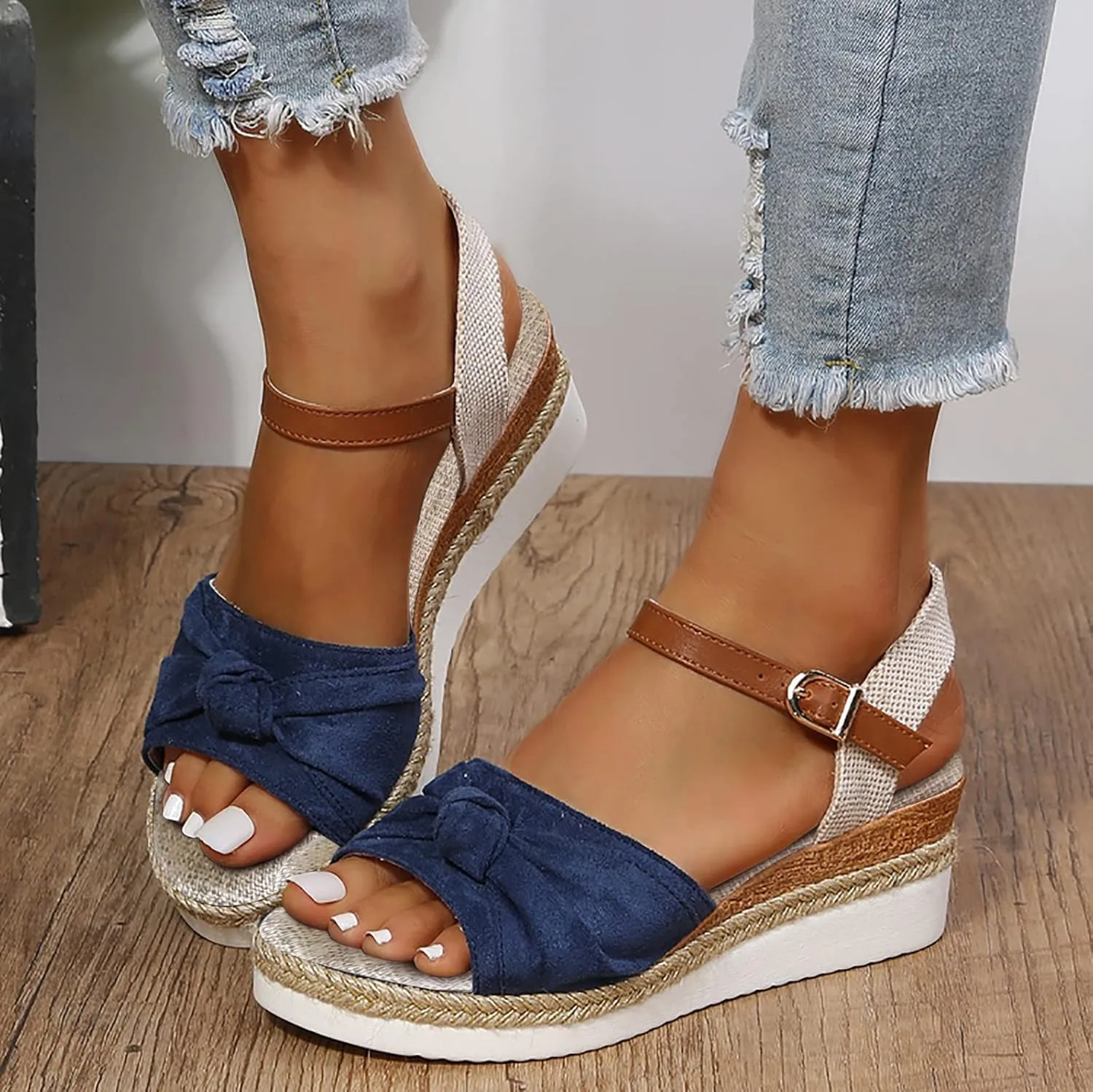 Orthopedic Wedge Sandals for Women Summer Dressy, Open Toe Ankle Strap Casual Platform Strappy Low Wedges Slip on Beach Sandals Shoes Comfortable Outdoor Shoes