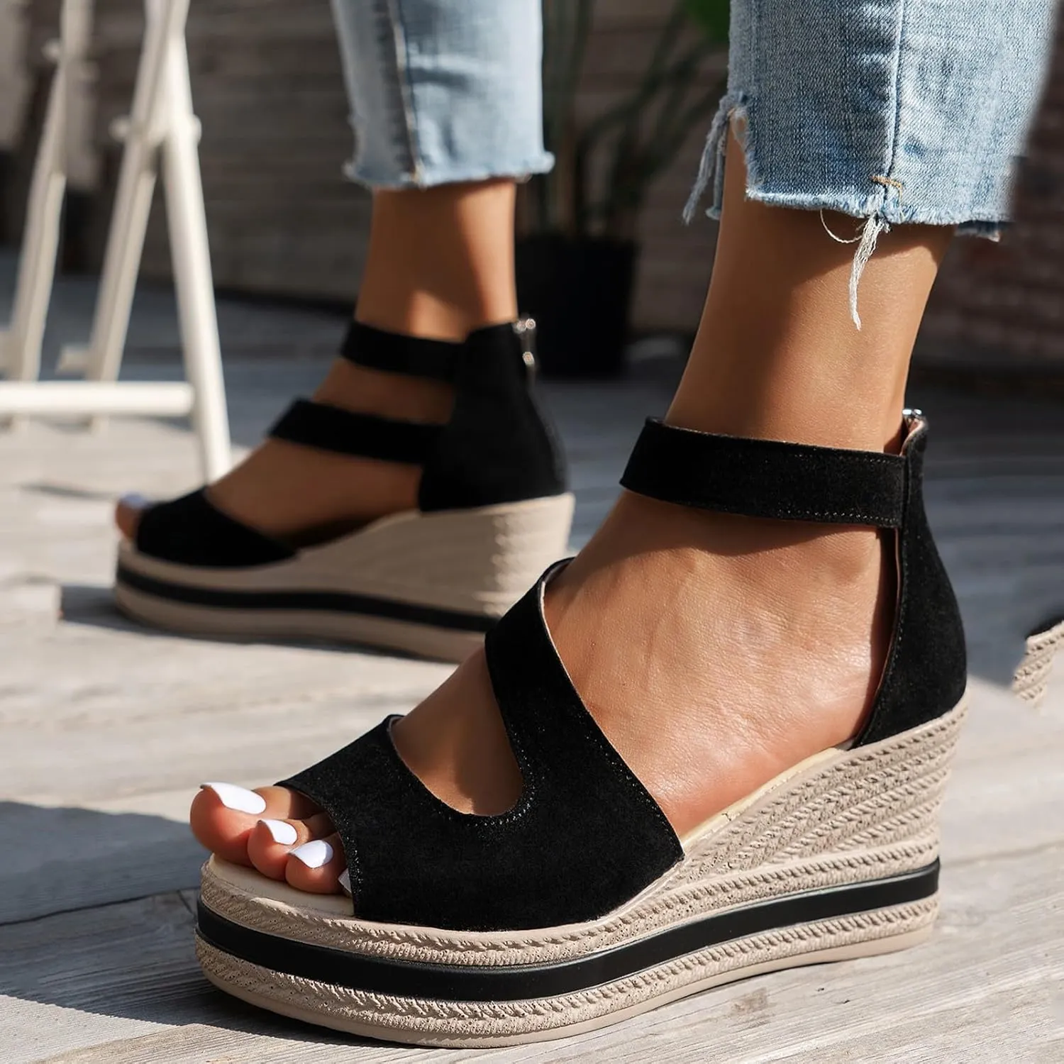 Orthopedic Wedge Sandals for Women Summer Dressy,2025 Casual Fashion Open Toe Fish Mouth Hollow Out Slip On Platform Shoes Comfortable Platform High Heel Summer Walking Sandals with Arch Support
