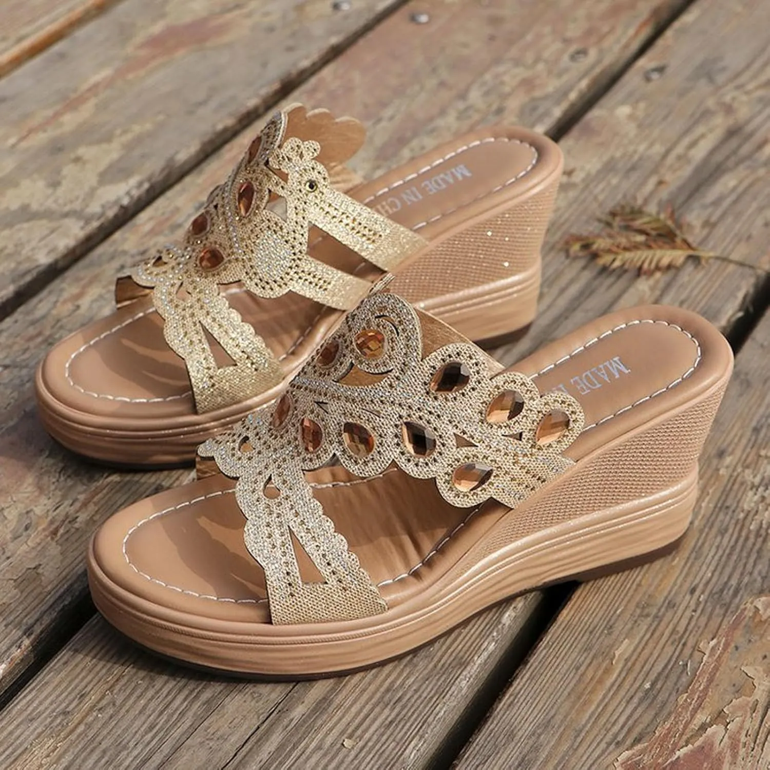 peqiut Women's Sandal Dressy Summer Wedge Orthopedic Sandals for Women Comfortable Outdoor Diamond Boho Sandals Casual Slides