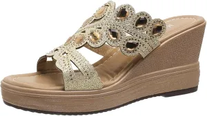 peqiut Women's Sandal Dressy Summer Wedge Orthopedic Sandals for Women Comfortable Outdoor Diamond Boho Sandals Casual Slides