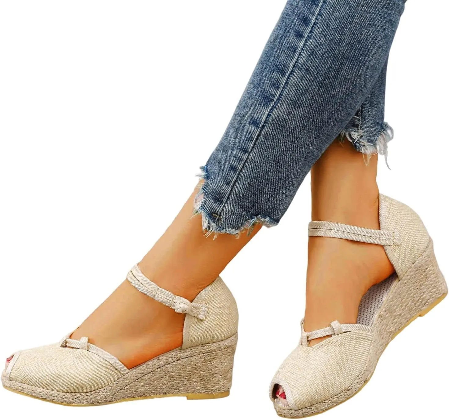 Platform Espadrilles for Women Wide Width Casual Fishmouth Sandals Ankle Strap Closed Toe Slingback Espadrille Wedge Heels Sandal Summer Fashion Breathable Lightweight Comfortable Shoes