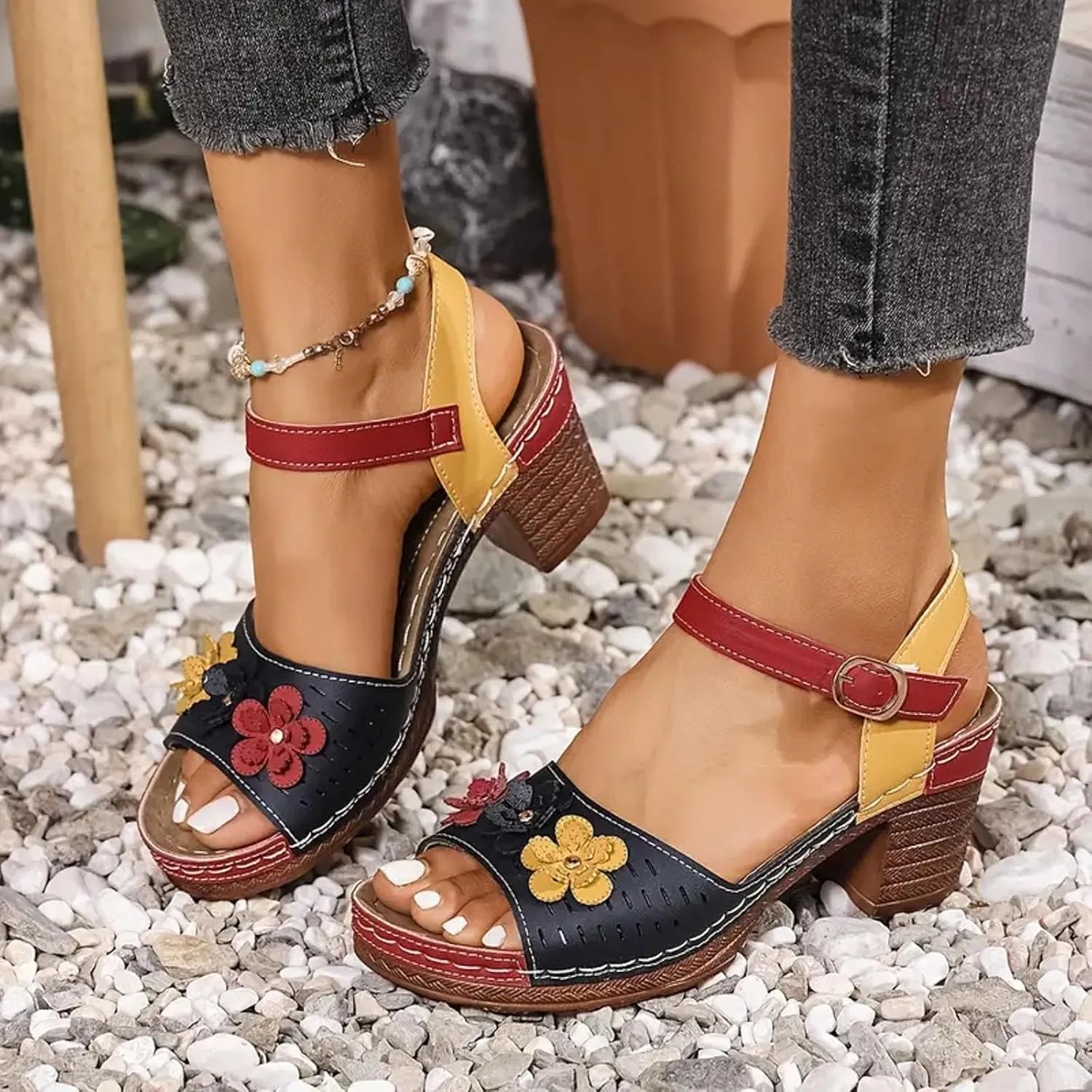Platform Sandals for Women Chunky Heel Ankle Strap Wedge Sandals Breathable Trendy Summer Women Shoes Outdoor