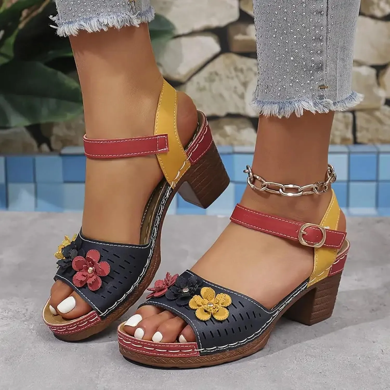 Platform Sandals for Women Chunky Heel Ankle Strap Wedge Sandals Breathable Trendy Summer Women Shoes Outdoor