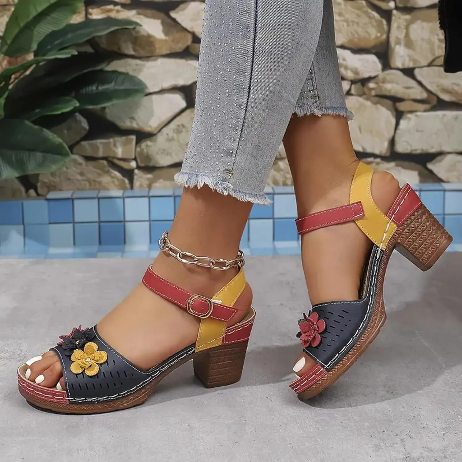Platform Sandals for Women Chunky Heel Ankle Strap Wedge Sandals Breathable Trendy Summer Women Shoes Outdoor