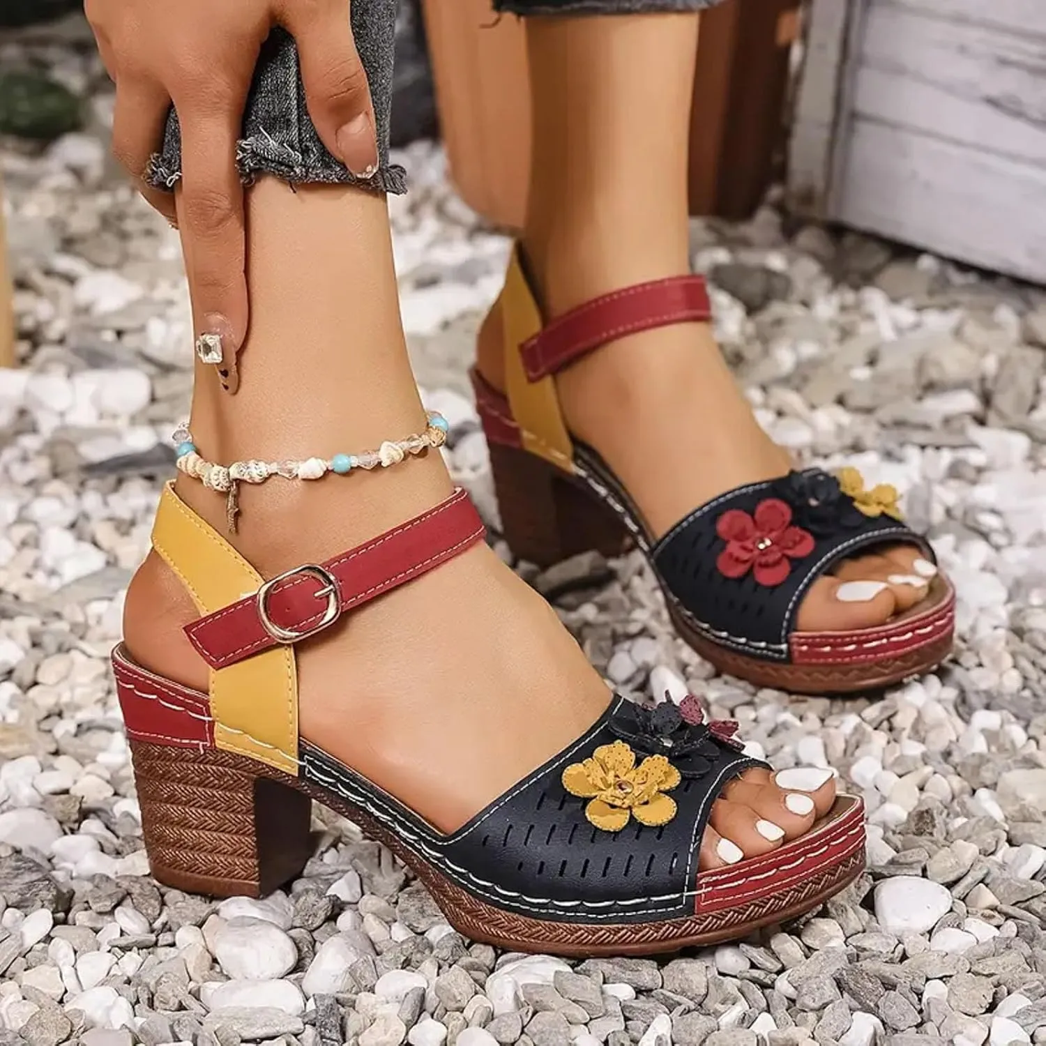 Platform Sandals for Women Chunky Heel Ankle Strap Wedge Sandals Breathable Trendy Summer Women Shoes Outdoor