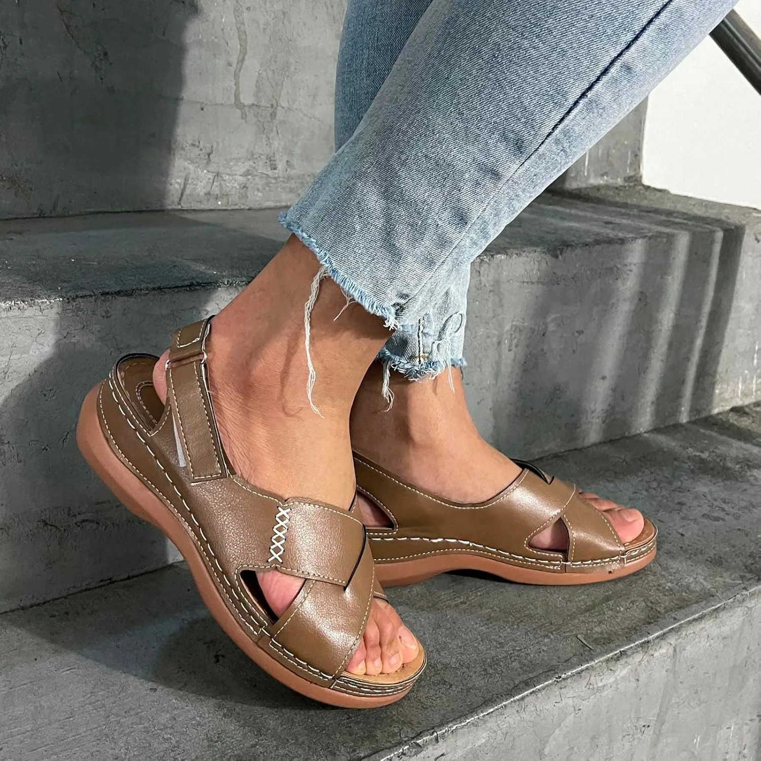 Platform Sandals Women Wedge Orthopedic Sandals Comfort Arch Support Ankle Strap Slippers Outdoor Beach Walking Shoes