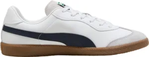 Puma King 21 Men's Indoor Soccer Shoes - Classic Style with Modern Functionality, Soft Leather Upper, Rubber Outsole for Ultimate Grip (White/Navy/Silver, US Footwear Size System, Adult, Men, Numeric, Medium, 8)