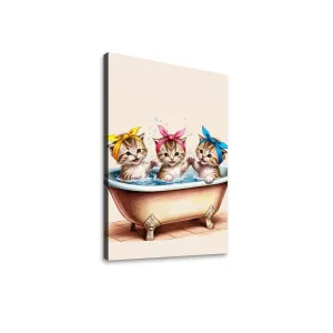 Retro Kittens in Bathtub Kitschy Cat Art Canvas Print Wall Art