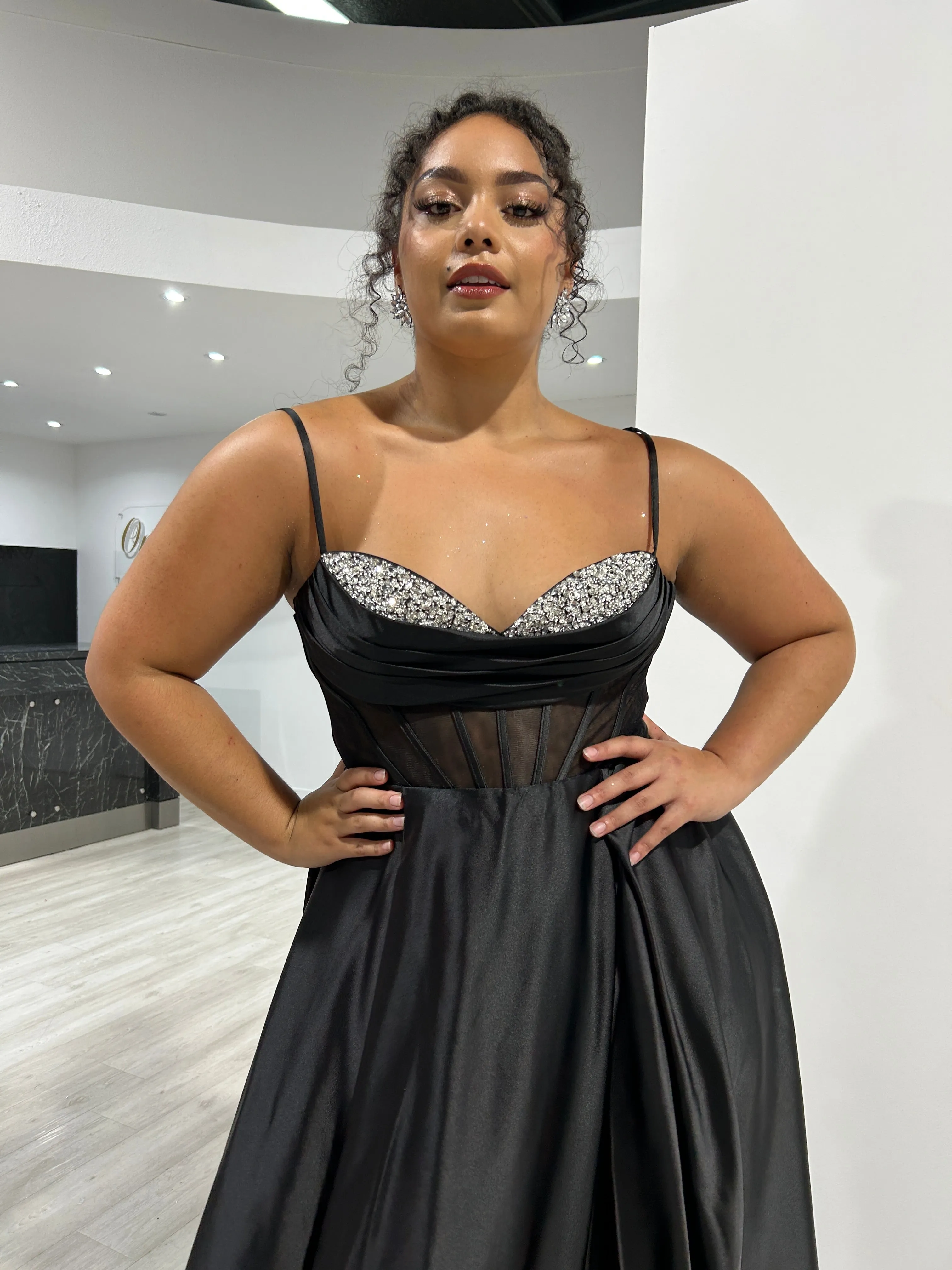 ROJA Satin Diamant Detail Corset A Line Formal Dress
