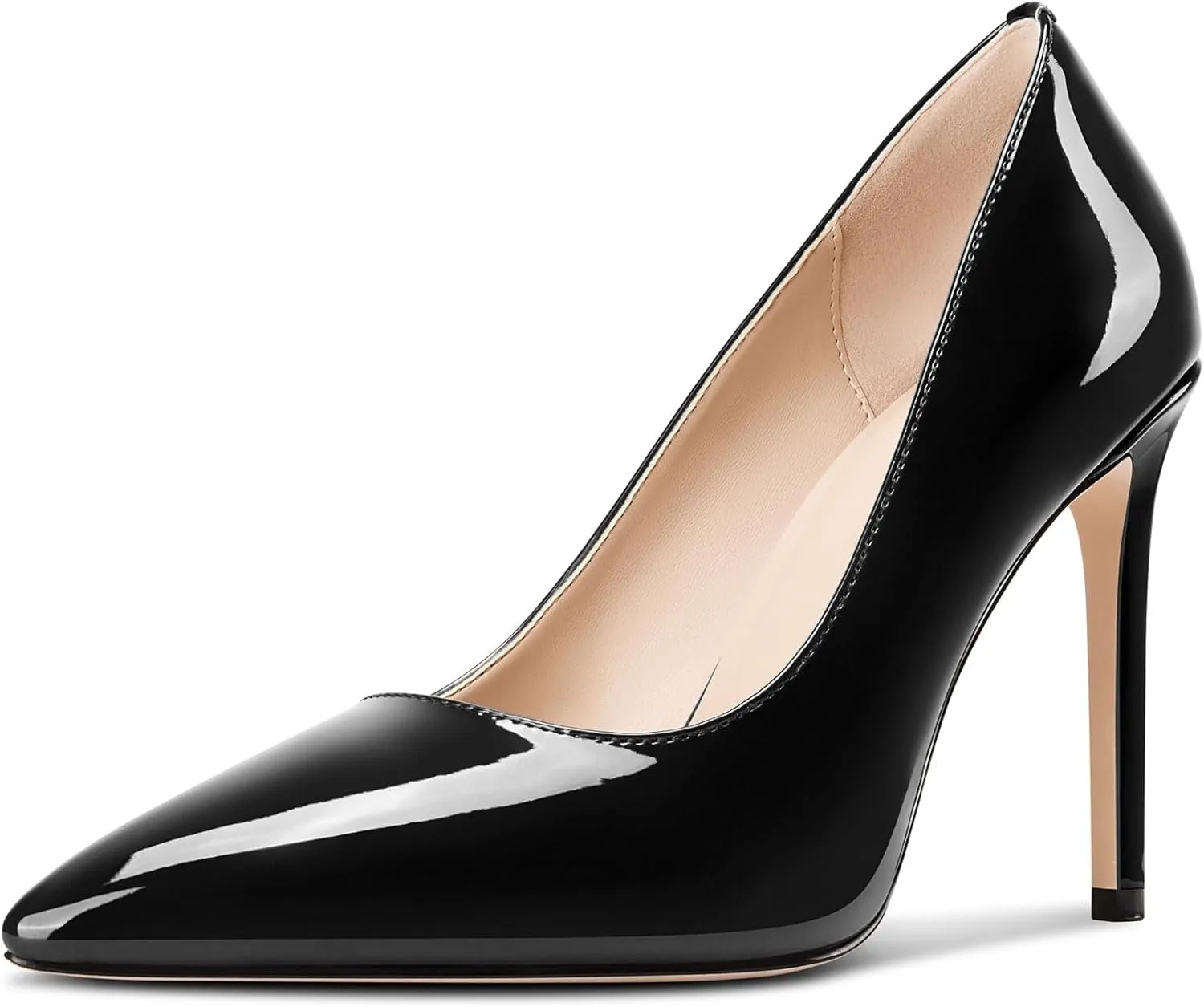 Saekcted Womens Stiletto High Heel Pointed Toe Pumps Slip-on Party Basic Classic Patent Leather 3.9 Inches Heels
