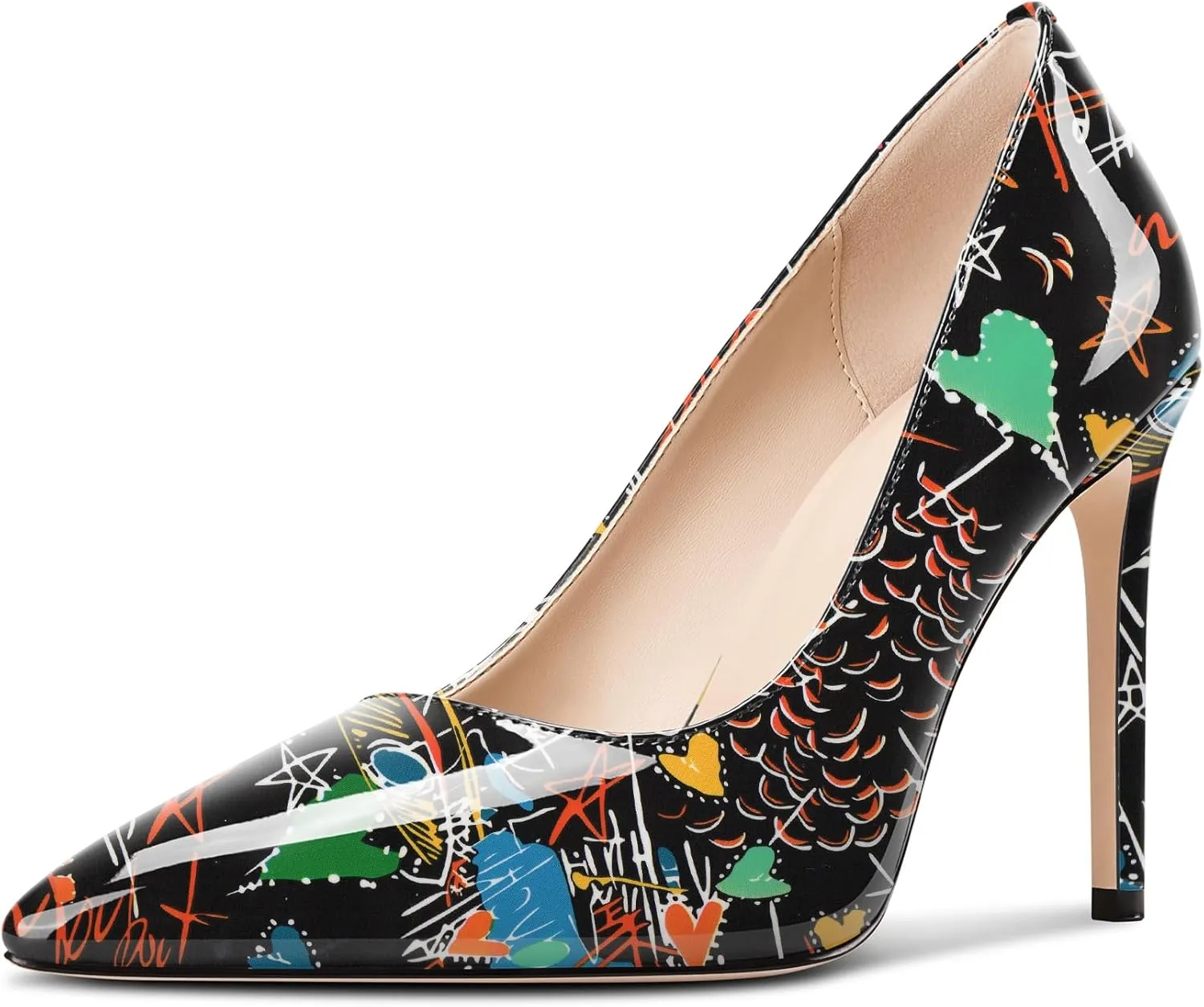 Saekcted Womens Stiletto High Heel Pointed Toe Pumps Slip-on Party Basic Classic Patent Leather 3.9 Inches Heels
