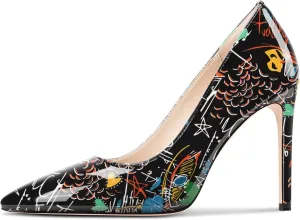 Saekcted Womens Stiletto High Heel Pointed Toe Pumps Slip-on Party Basic Classic Patent Leather 3.9 Inches Heels