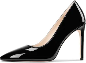 Saekcted Womens Stiletto High Heel Pointed Toe Pumps Slip-on Party Basic Classic Patent Leather 3.9 Inches Heels