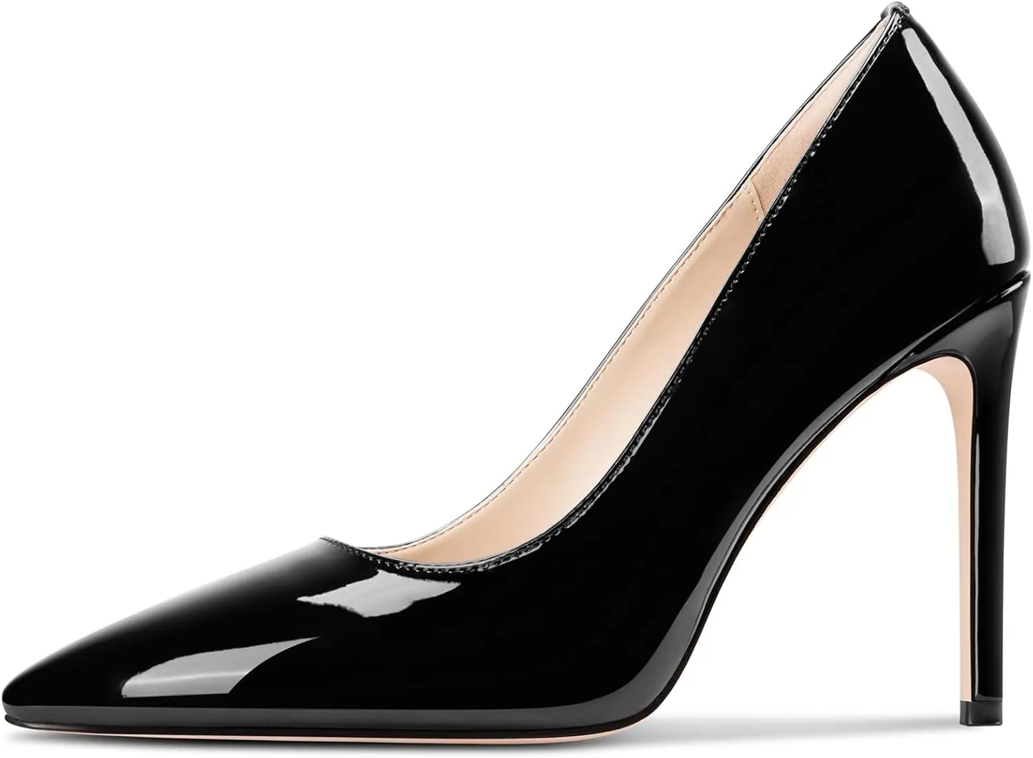 Saekcted Womens Stiletto High Heel Pointed Toe Pumps Slip-on Party Basic Classic Patent Leather 3.9 Inches Heels