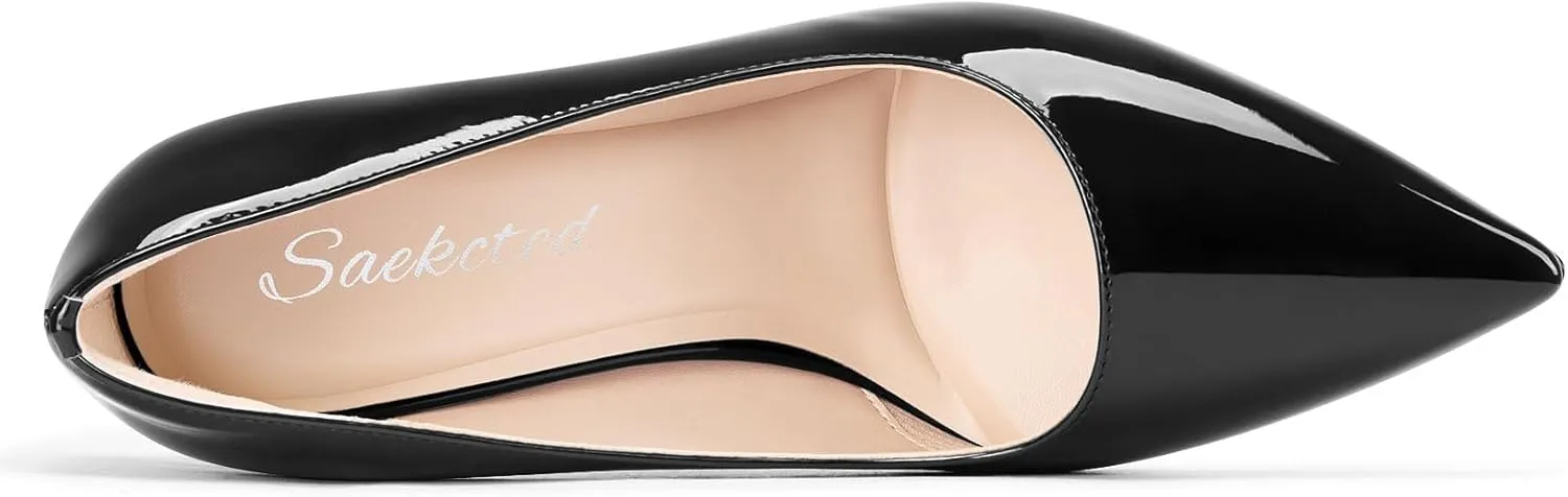 Saekcted Womens Stiletto High Heel Pointed Toe Pumps Slip-on Party Basic Classic Patent Leather 3.9 Inches Heels