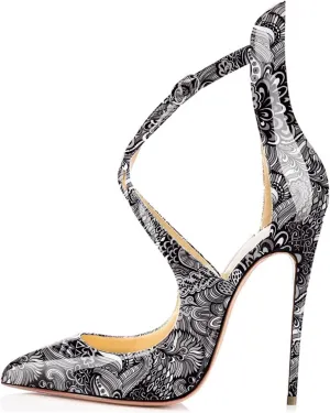 SAMMITOP Women's Pointed Toe Stiletto High Heels Crisscross Strappy Pumps Ladies Ankle Buckle Strap Shoes
