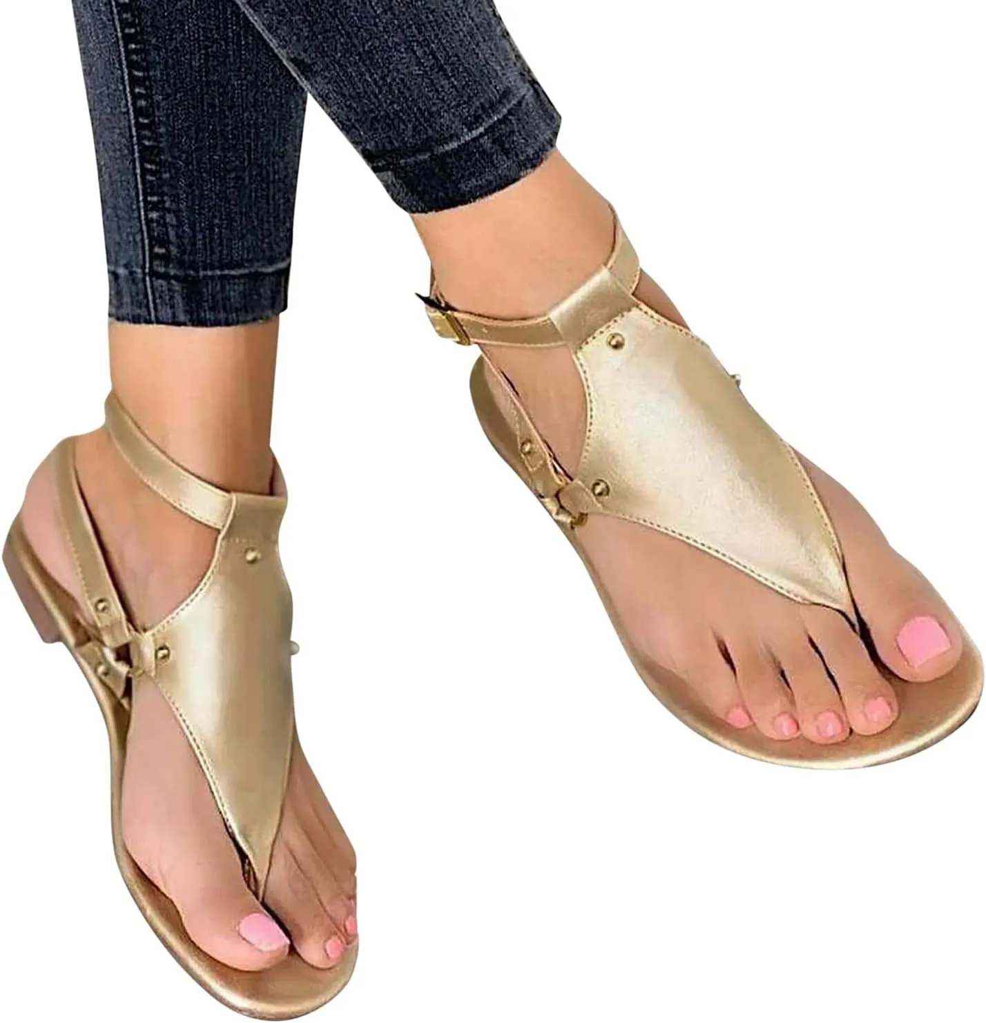 Sandals for Women 2024 Dressy Thong Sandals Open Toe Shoes Flat Buckle Ankle Strap Comfy Summer Walking Gladiator Sandals