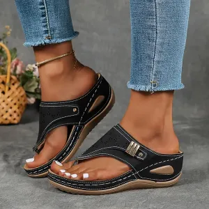 Sandals for Women 2025,Comfortable Wedge Flip Flops for Women with Arch Support Orthopedic Platform Sandals Non-Slip Beach & Dress Shoes Wide Width Boho Vintage Summer Sandals