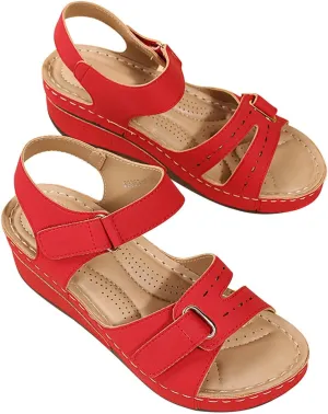 Sandals for women, Orthopedic Shoes for Women Plantar Fasciitis, Comfort Wedge Sandals, Open Toe Ankle Strap Sandals, Summer Wide Fit Cushion Walk Sandals with Arch Support