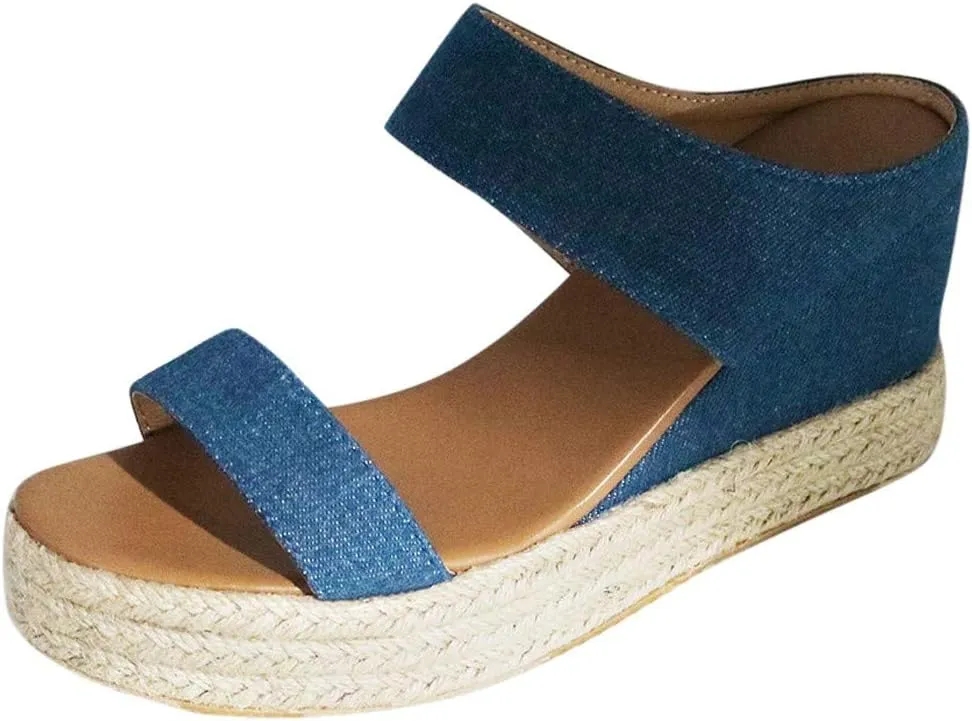 Sandals Women Fashion, Womens Wedge Sandals Leather Slip on Platform Sandal Comfortable Beach Flats Shoes