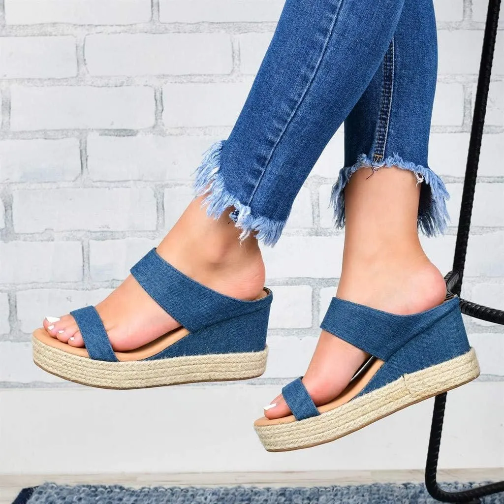 Sandals Women Fashion, Womens Wedge Sandals Leather Slip on Platform Sandal Comfortable Beach Flats Shoes
